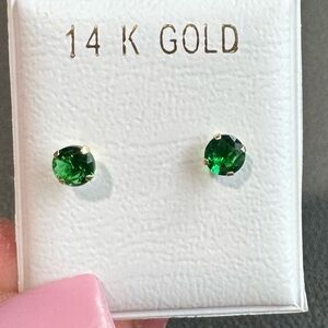 14K Gold Green Stud Earrings